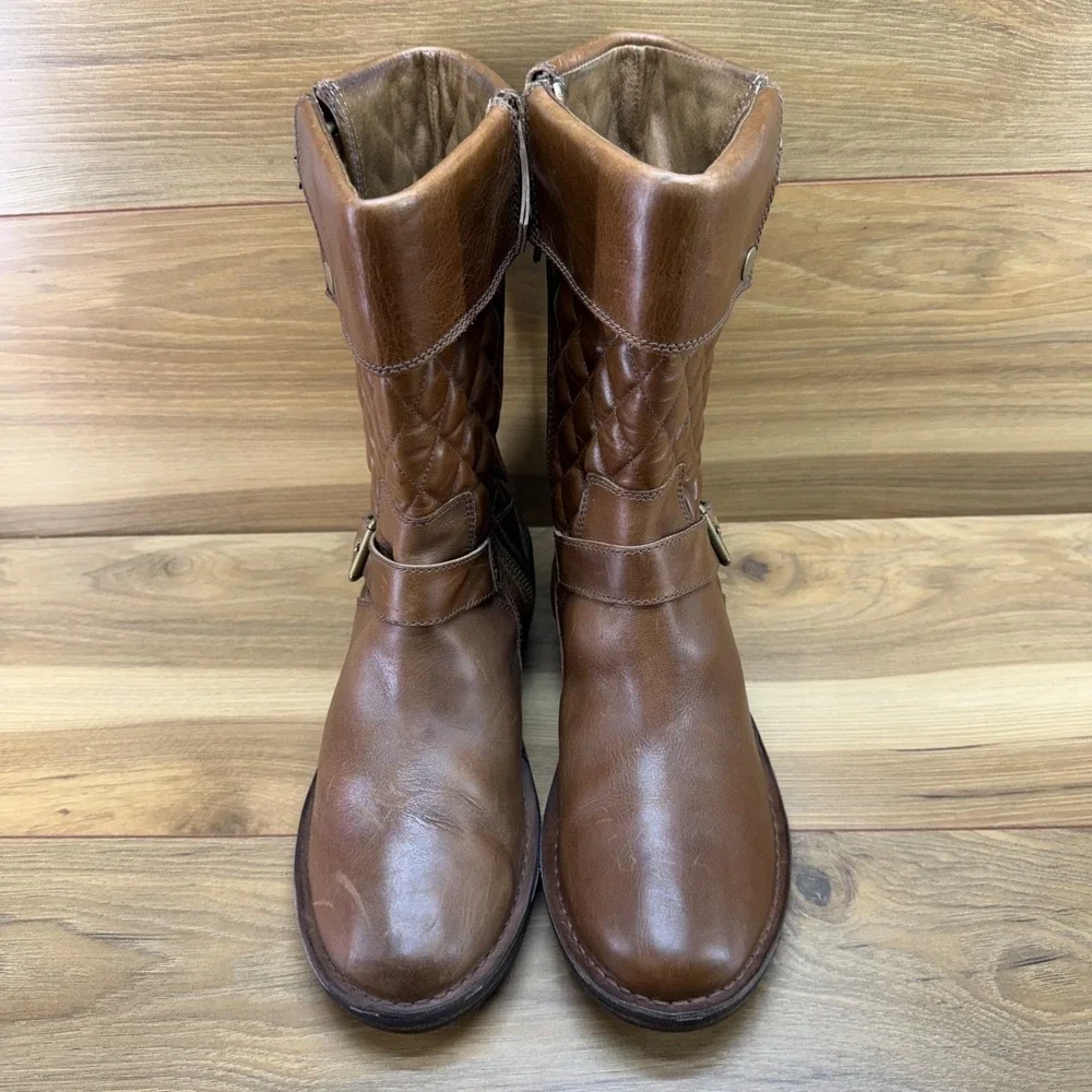 UGG Conor Mid Quilted Leather Boots 10 Buckle Biker Zip Boho Casual Mid Calf